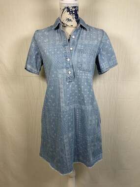 Gap 1969 Denim Bandana Print Short Sleeve Shirtdress with Pockets Sz S